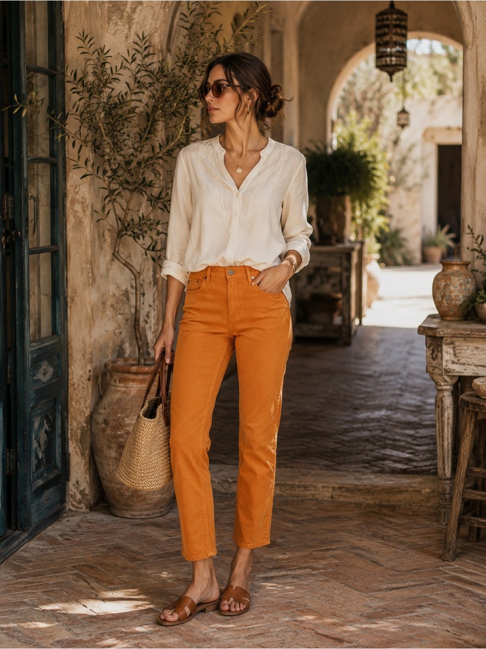 AG Adriano Goldschmied PRIMA ANKLE Cigarette Golden Orange Velvet Pants 27R USA